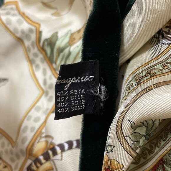 Auth Salvatore Ferragamo - Dark Green Cream Multi Rayon Silk Scarf - Picture 5 of 7